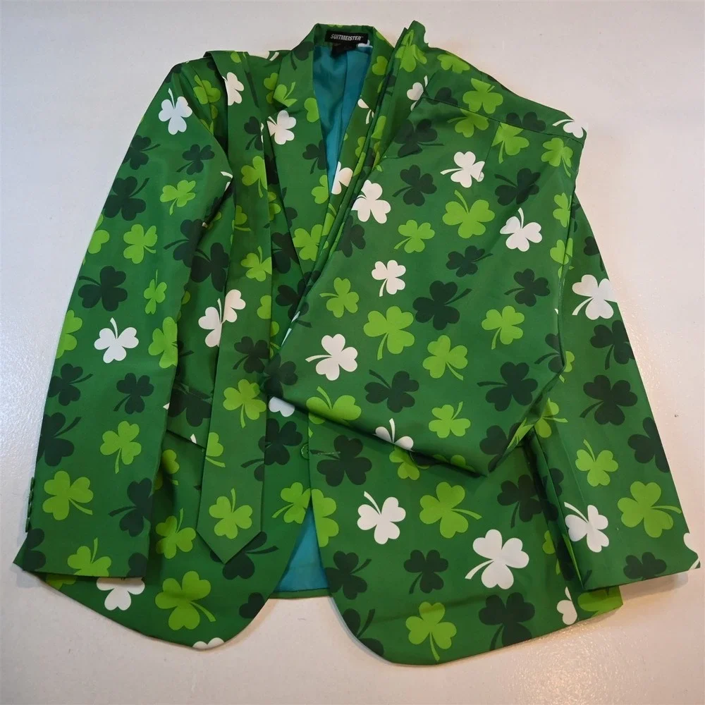 Suitmeister 44R 36x34 Green‎ Shamrock St Paddys Day Tie Jacket Pants Suit